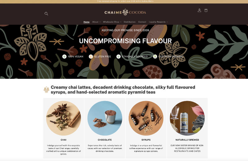 Screenshot of the Chaime Cocoda homepage
